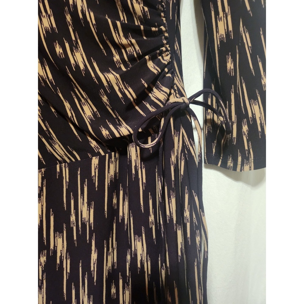 Kasper~Rich Black/Stone~Side Ruched~ Faux Wrap~Stretch Jersey Dress ,Size 10 - Picture 2 of 15